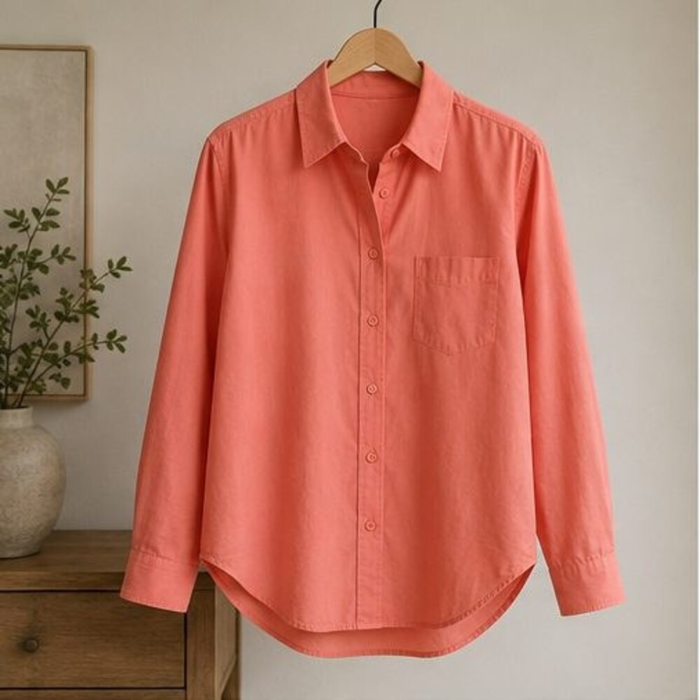 Coral Poplin Button Down Shirt